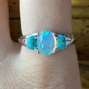 Ethiopian Opal Kingman Turquoise Sterling Silver Ring Size 9.75